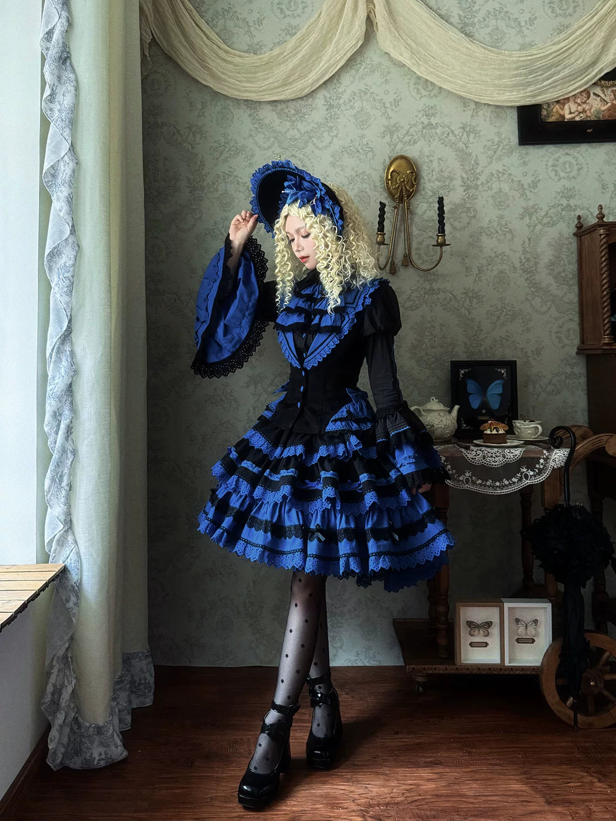 Nightmare - Gothic Lolita Ruffled Blouse and Tiered Skirt Set 45439:852811