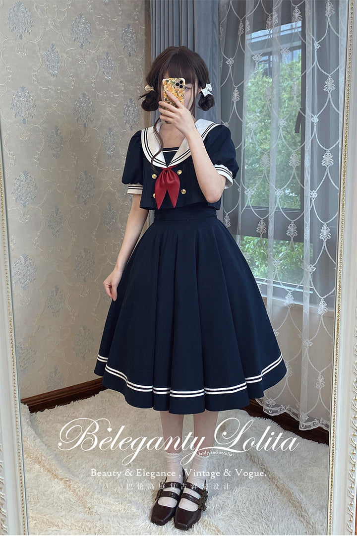 (Buyforme)Beleganty~Vintage Sailor Style Skirt Set Sea and Wind   