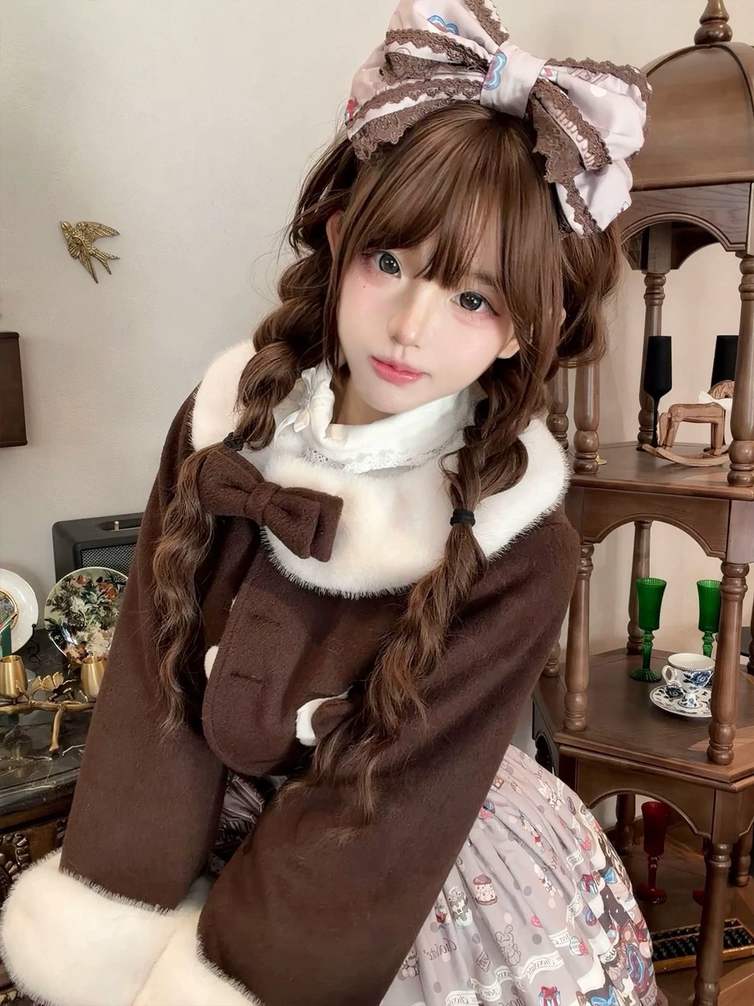 Rabbit Heart Knot - Sweet Lolita Winter Short Coat, Detachable Bunny-Ear Collar 45891:866897