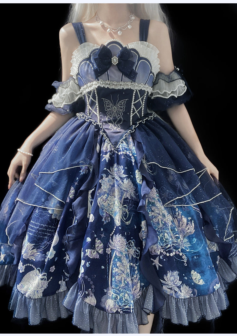 YingLuoFu~Original Elegant Lolita Blue Lolita JSK   