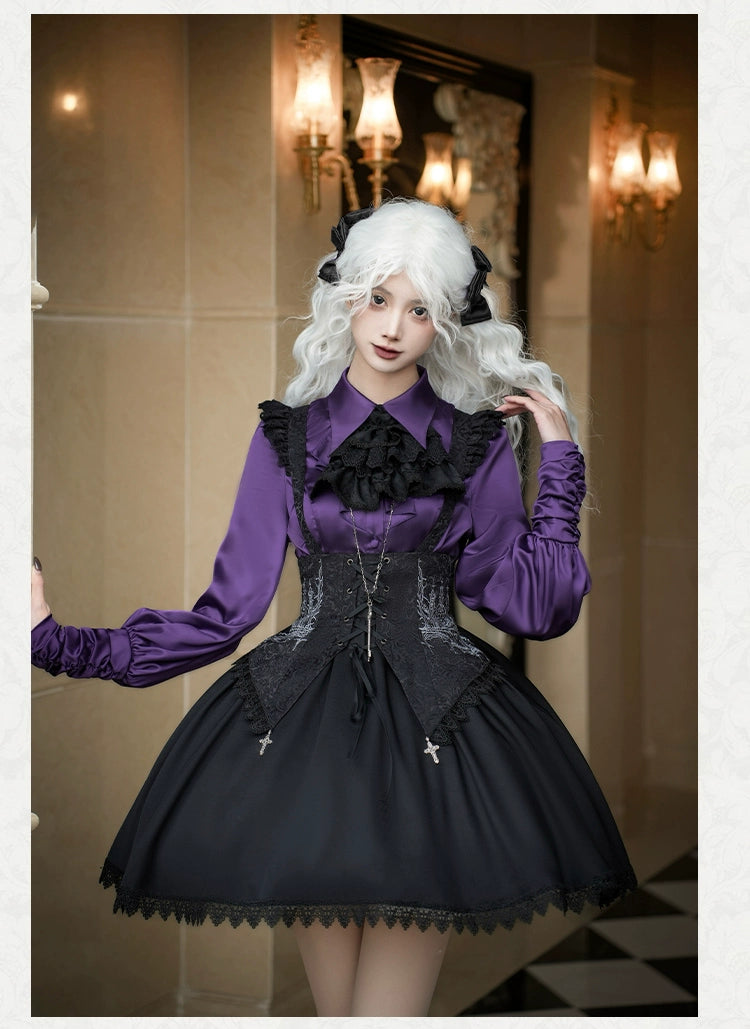 With PUJI~Thorny Night~Gothic Lolita Bust-supporting Skirt With Removable&Adjustable Strap