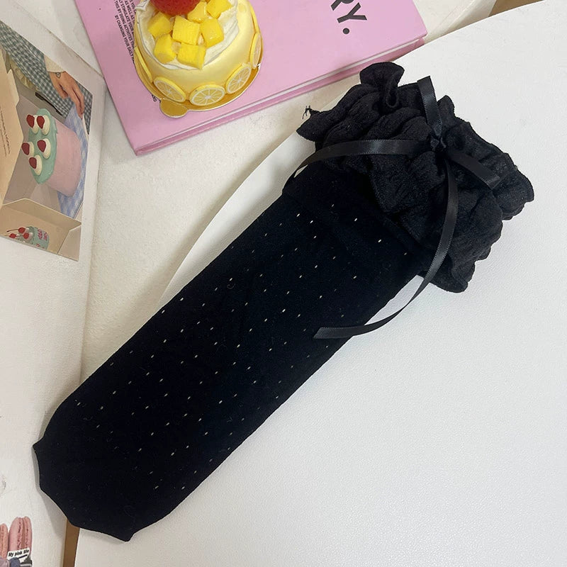 WAGUIR~Sweet Lolita Socks Puff Lace Cream Puff Socks for Spring /Summer Black Free size 