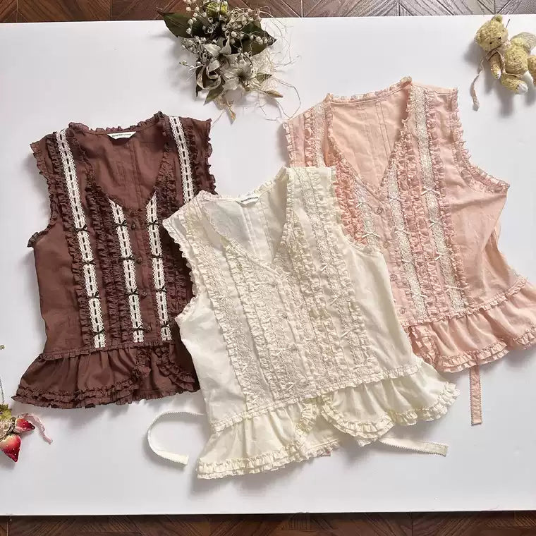 Sweet Dreamer~Antique Wall~Classic Vintage Lolita Vest Tulle Polka Dot Vest 41474:699032