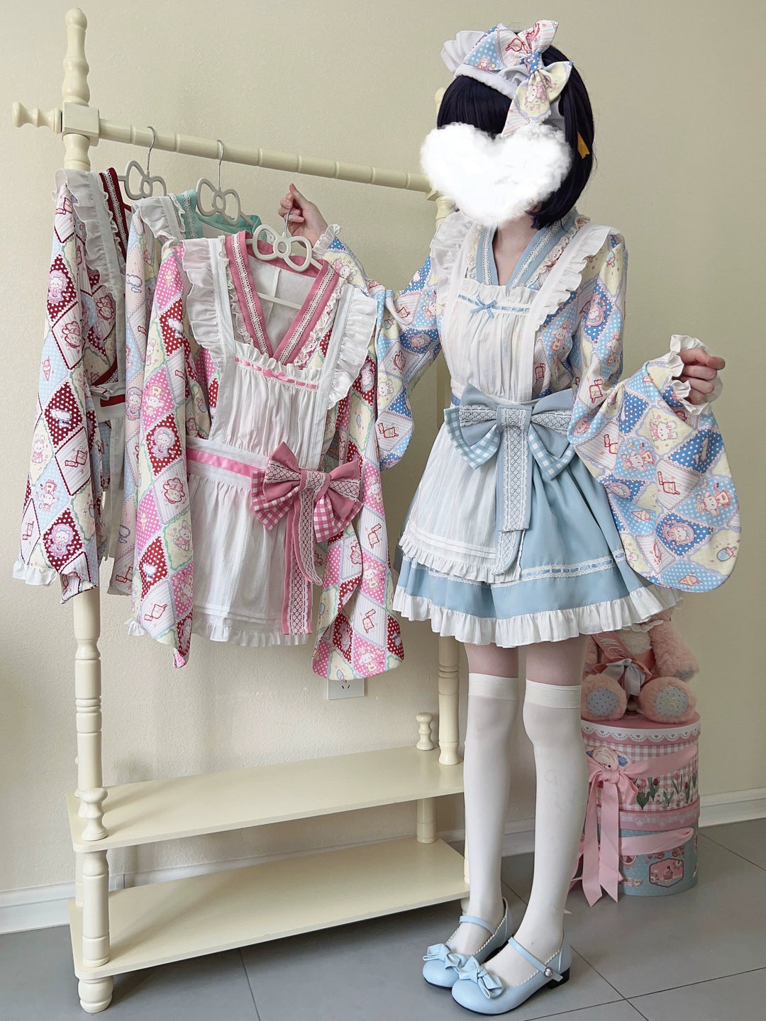 Sugar Girl~Showa Sweetness~Maid Wa Lolita Skirt Set Cute Summer Lolita Bow Apron   