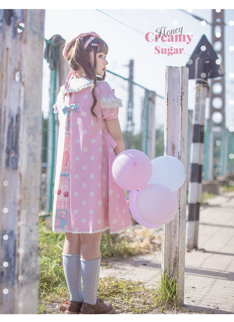 Mewroco~Spot Frosting Sweetheart~Sweet Lolita OP Dress Pink Lolita Dress   