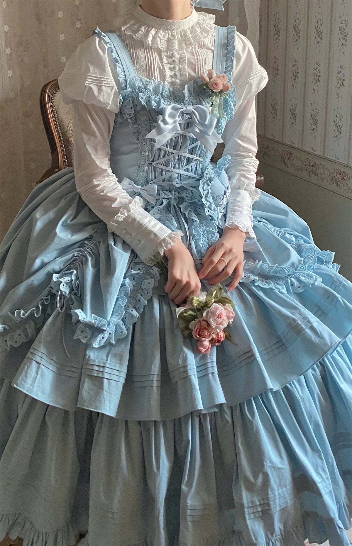 Cotton Gothic Lolita Long JSK, Drawn-up Hem (L M S) 45213:841053