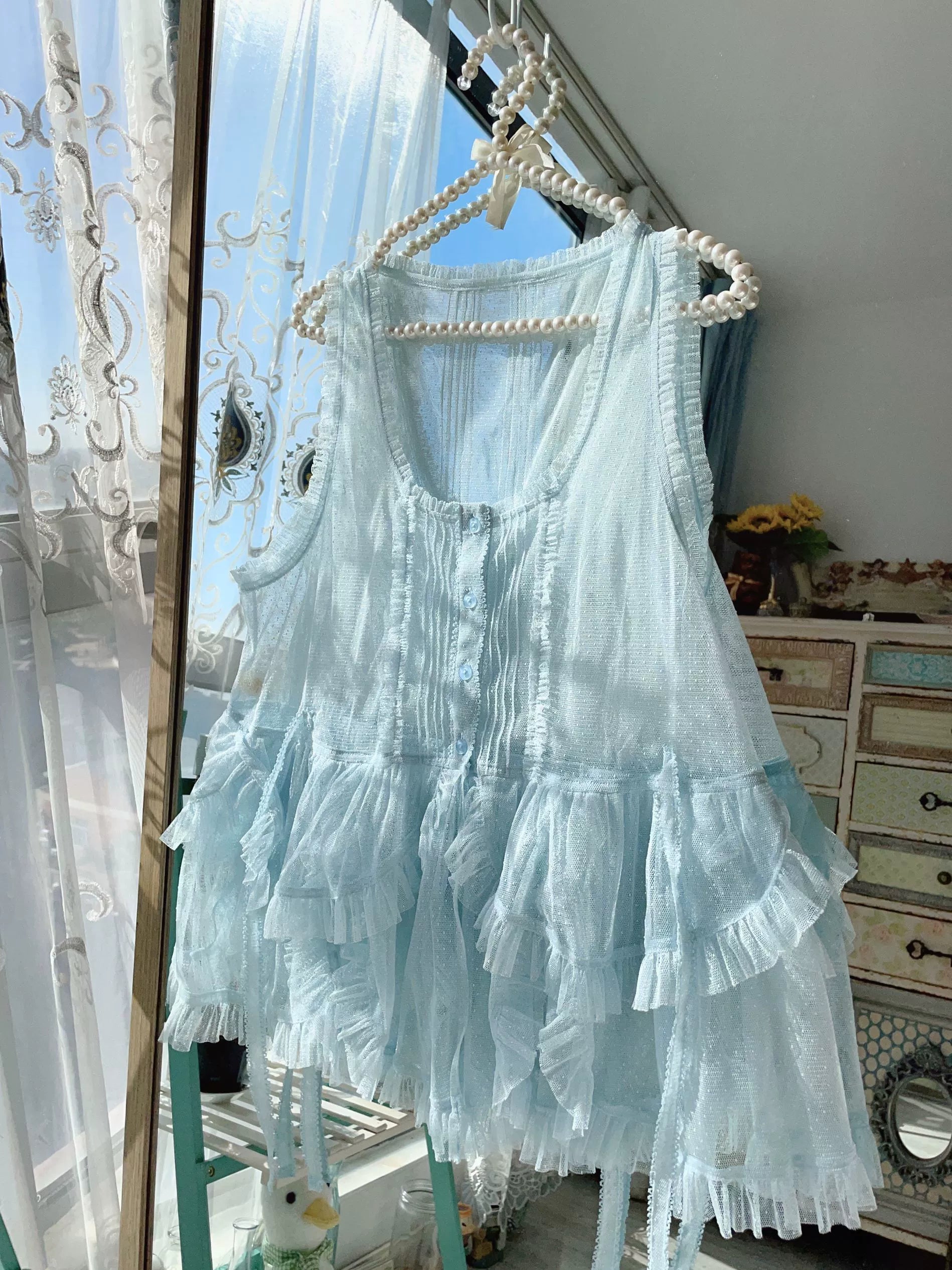 Sweet Dreamer~Antique Wall~Classic Vintage Lolita Vest Tulle Polka Dot Vest 41474:698970