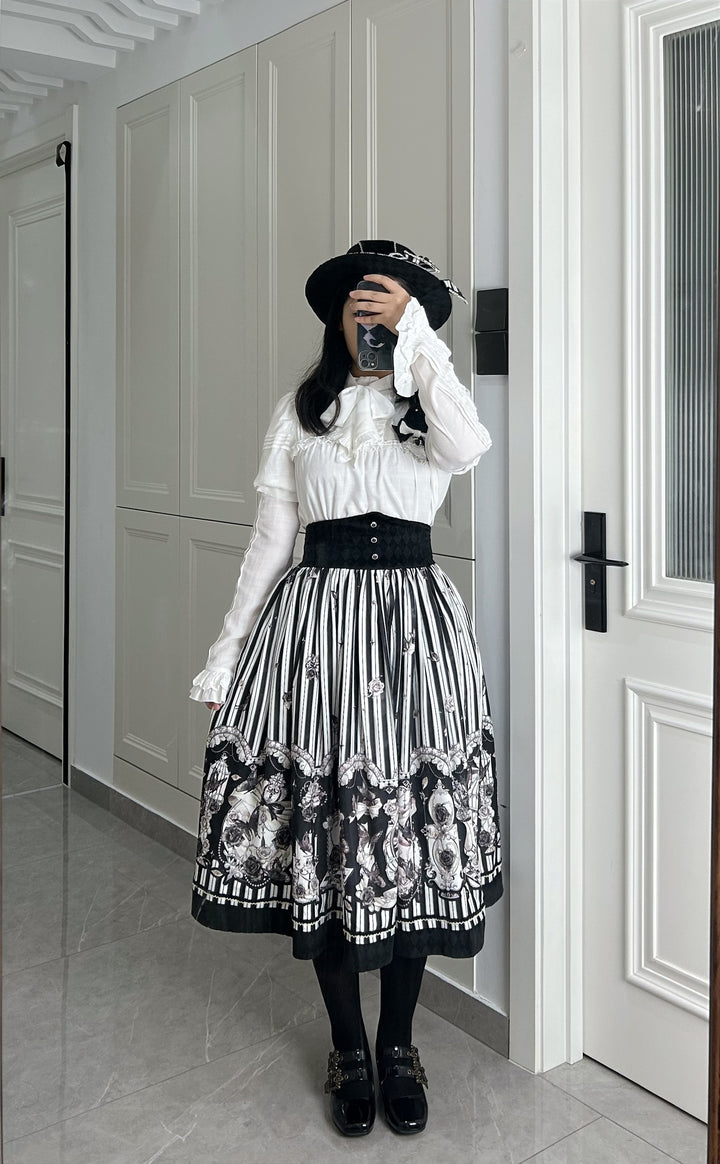 (Buyforme)Little Bear~Gothic Lolita Black and White Striped JSK Set   