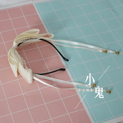 (BFM)Xiaogui~Kawaii Lolita Bell KC Lace Bow Hair Accessory milk white lace bell-tassel headband  