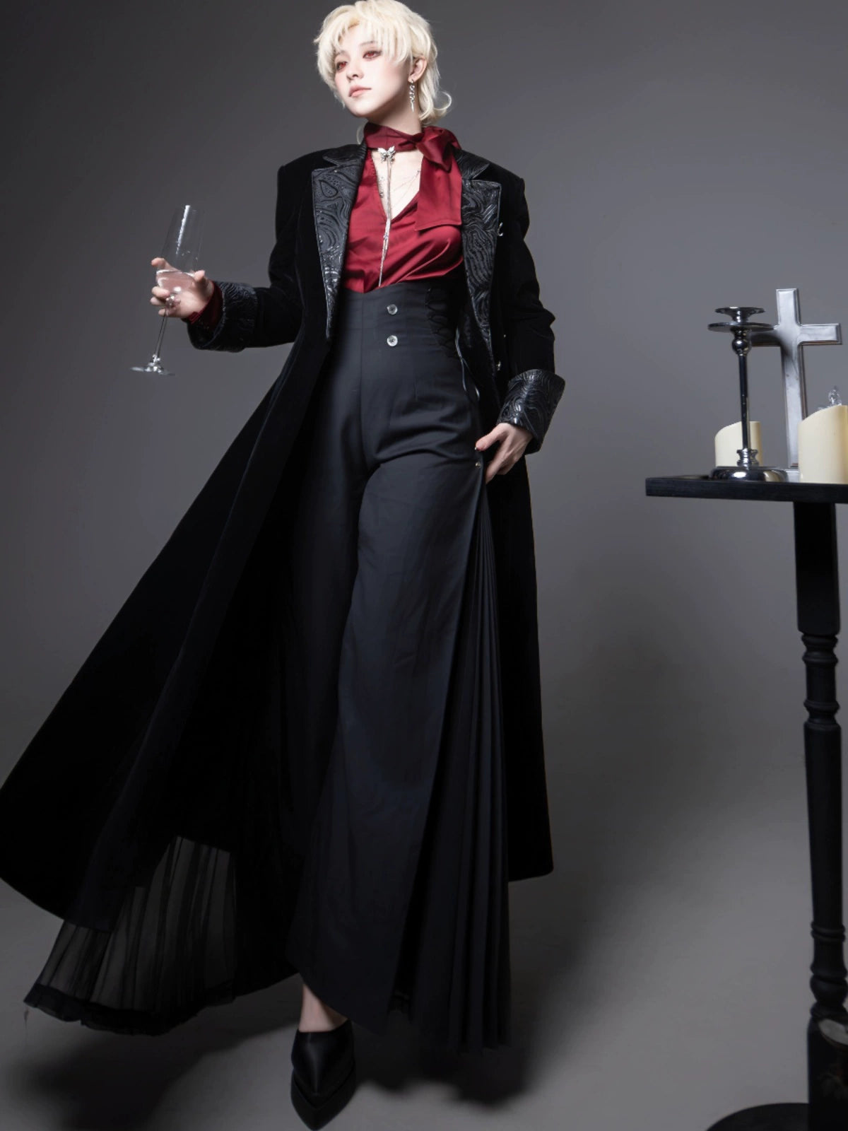 Galaxy Key - Knight's Paradox - Ouji Lolita Prince Pants Suit Gothic Lolita Long Coat Non-embroidery long coat Only XS