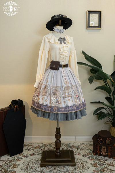 (BFM)Miss Point~Demon Hunting Notes~Gothic Lolita Cross Print Short Skirt XS gray skirt set (skirt+belt + bag) 