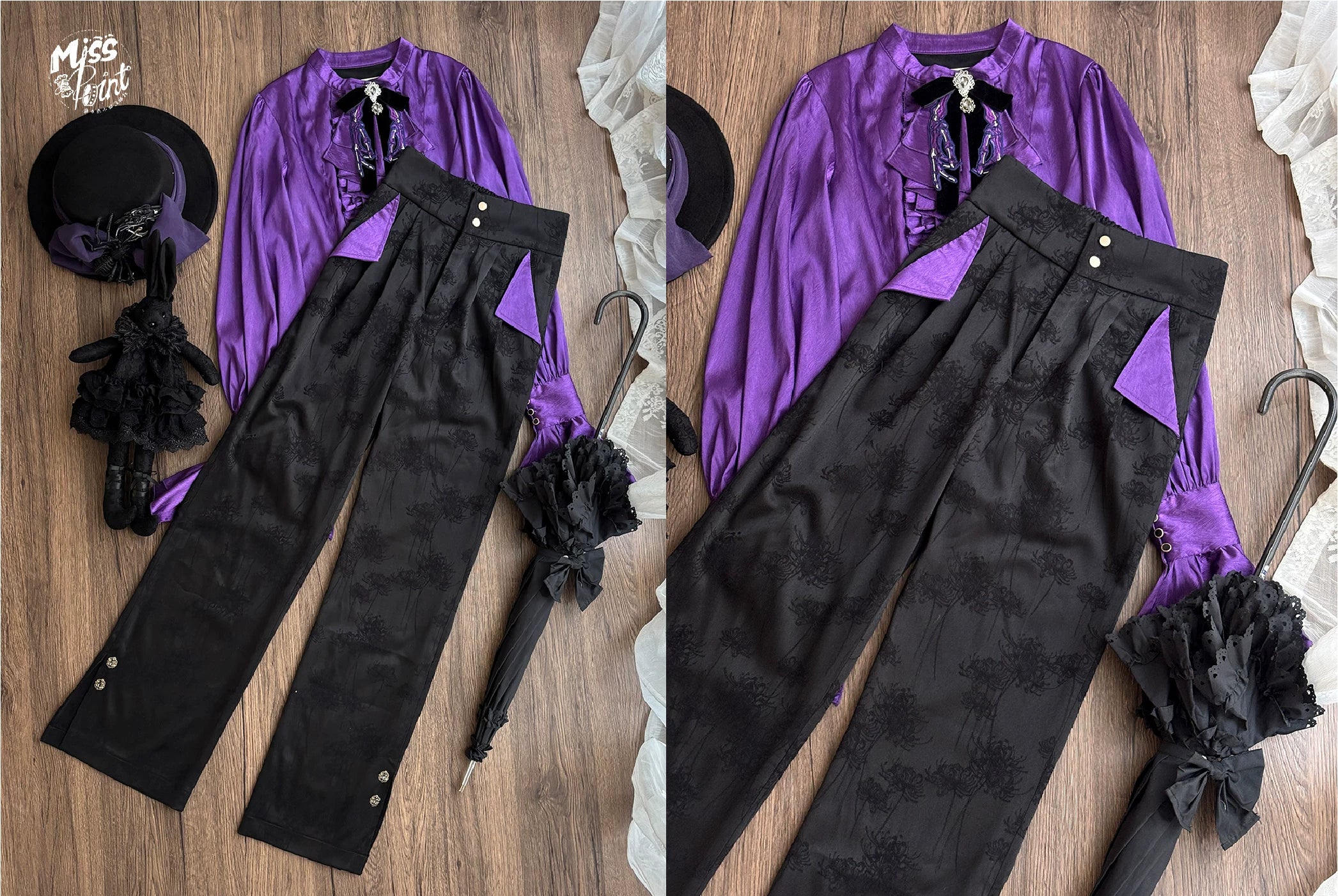 Moonnight Return - Ouji Lolita Jacquard Pants & Shorts, Side Pockets (2XL L M S XL XS) 44596:814318