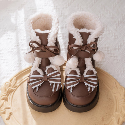Beauty Bunny~Milk Bear~Winter Lolita Shoes Thick Sole Fleece Snow Boots 34 Brown 