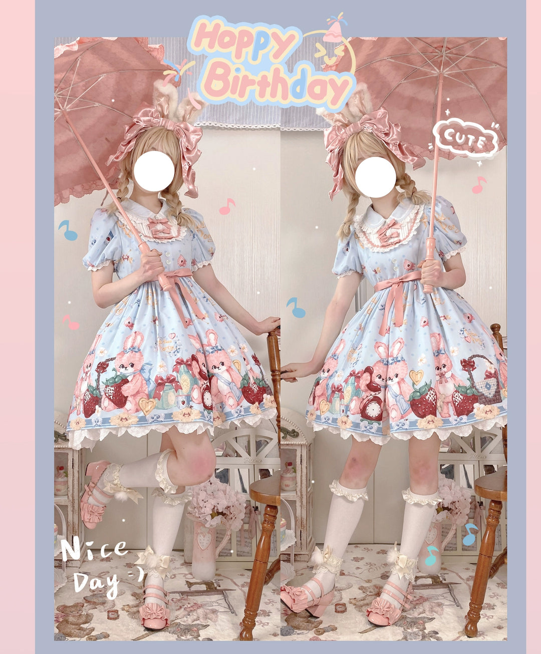 Doll tea party~Showa Rabbit~Kawaii Lolita Dress Summer Sweet Lolita OP JSK