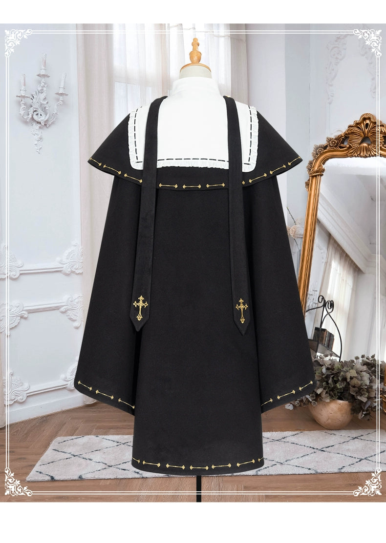 (BFM)YingLuoFu~College Style Lolita Cape Gold Embroidery Cloak Set   