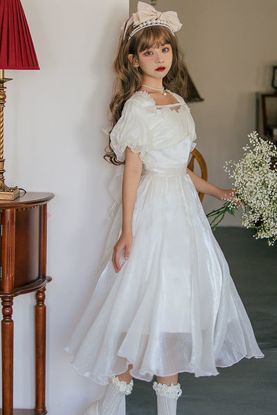 Cyan~Love Wormwood~Elegant Lolita Dress Multicolors backless and waistless L white