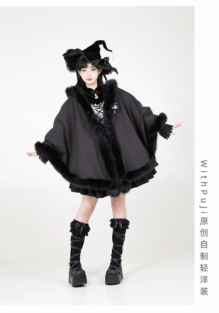 With Puji~Innocent Talk~Halloween Chinese Style Lolita OP Black-silver Gray Dress   