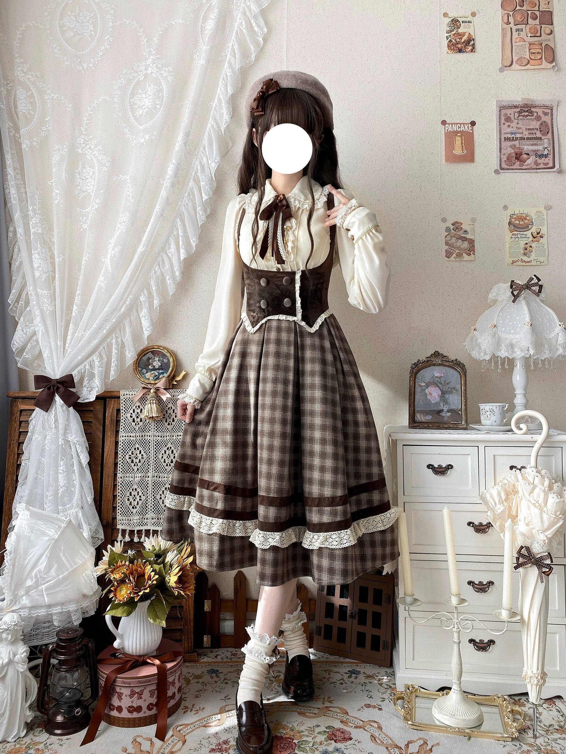 White Tea Story - Chestnut Autumn - Plaid Classic Lolita JSK, Bust Supporting 44210:798745