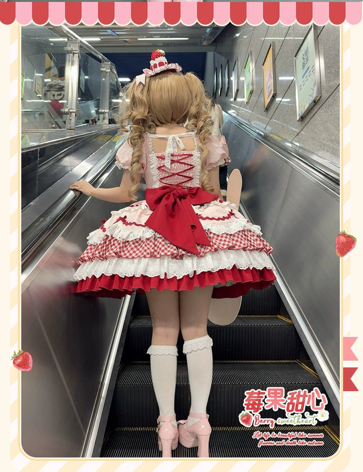 Sakurahime~Berry Sweetheart~Sweet Lolita OP Suit Old School Lolita Dress and Top Hat