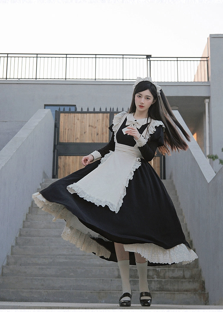 With PUJI~Kiss Kiss~Vintage Lolita OP Dress Maid Lolita Dress   