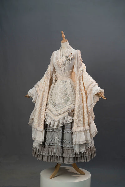(BFM)Fantastic Wind~Leno Lily~Elegant Lolita JSK Dress Full Set Embroidered PH Style S Gray-Full Set (without petticoat) 