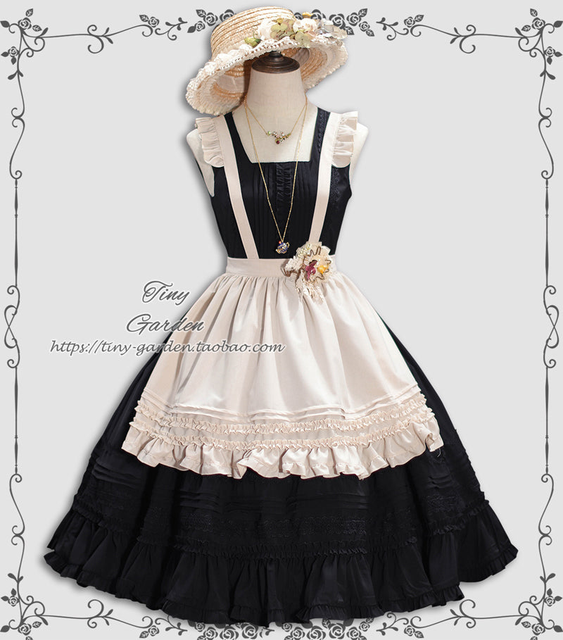 Tiny Garden~Nocturne Reminiscence~Elegant Lolita JSK Dress Multi-Wear Apron Dress Set S Off-white apron 