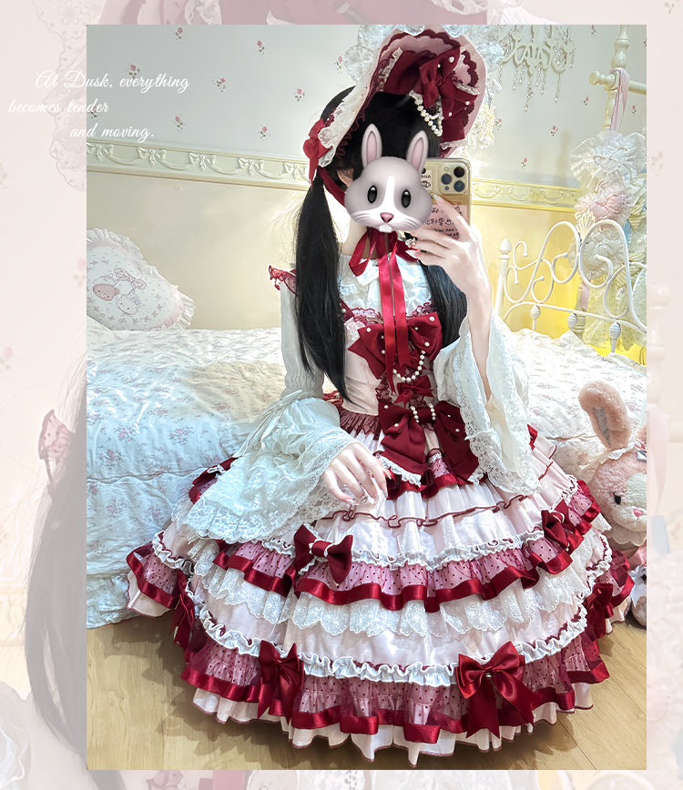 Sakurahime~Ribbon Strawberry~Sweet Lolita JSK and BNT with Old School Lolita Style 42537:744383