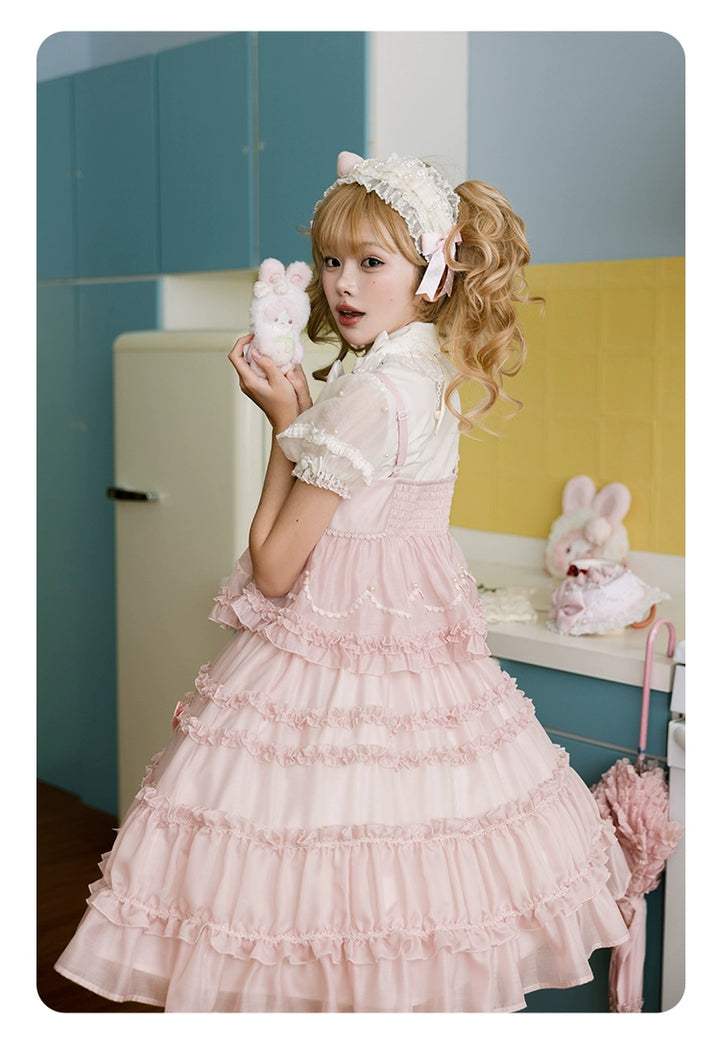 Summer Fairy~Strawberry Angel~Sweet Lolita JSK Suit Tiered Ruffle Dress Set