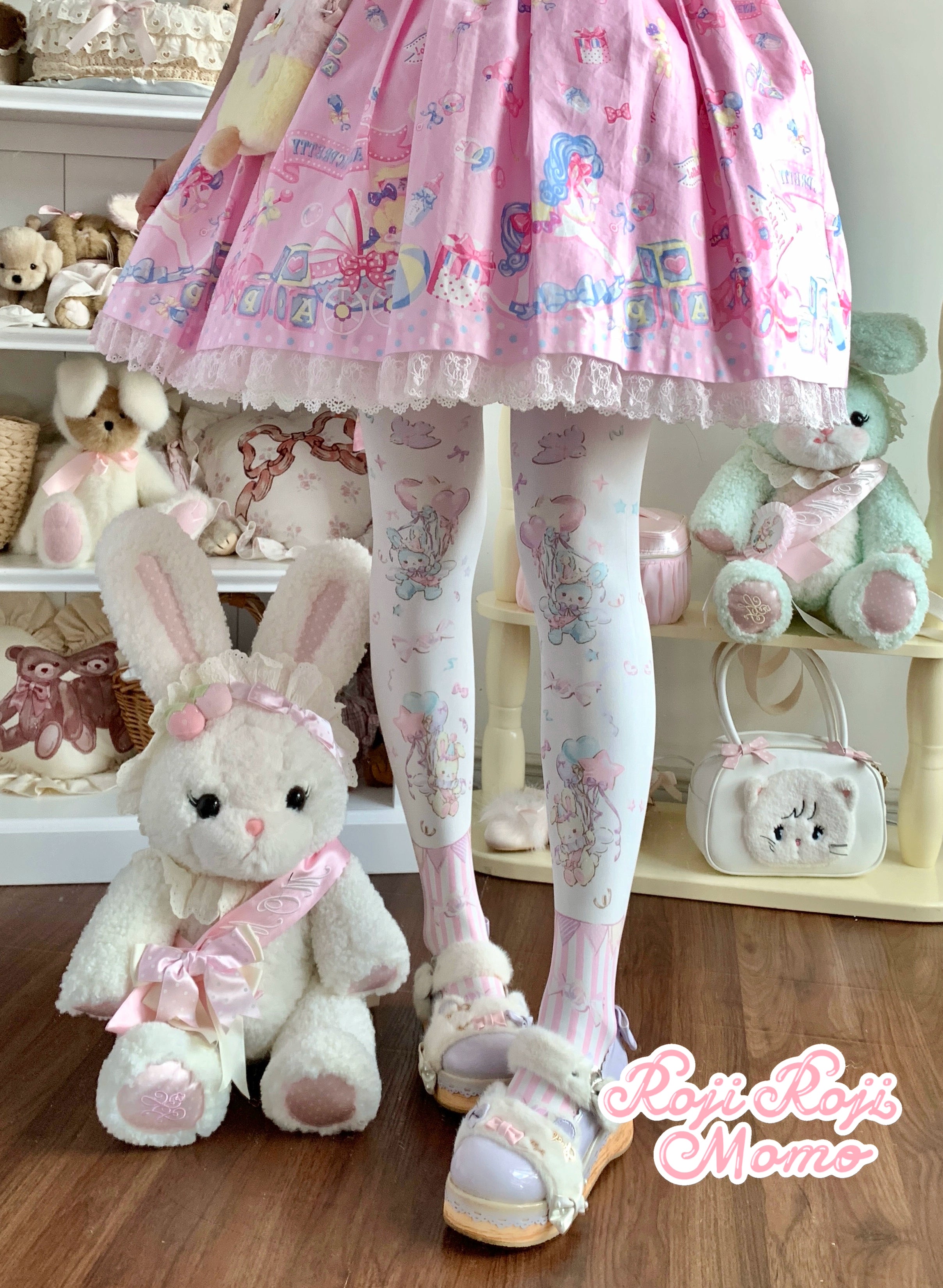 Roji Roji - Bunny Printed Sweet Lolita Pantyhose (Pink) 44250:800401