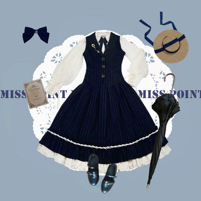 Miss Point~Rose Doll~Elegant Lolita Striped Fishbone Skirt   