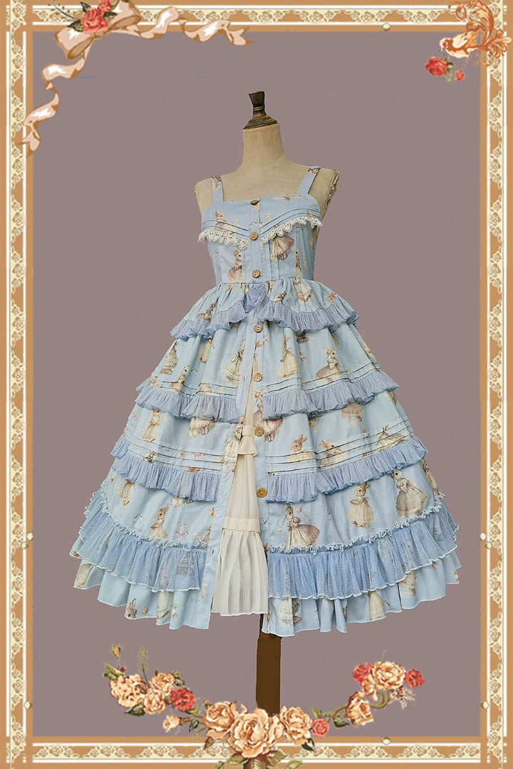 Infanta~Elegant Lolita JSK Dress Tiered Rabbit Prints Middle Split Dress 34242:534398