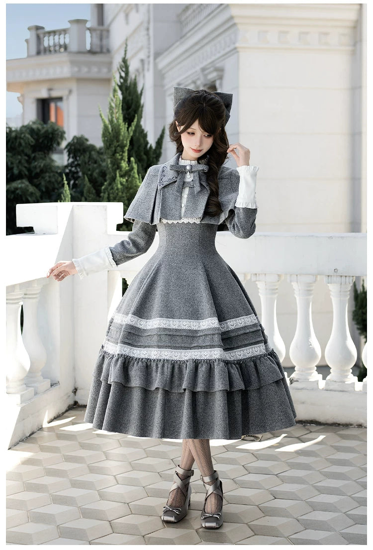 Reminisce - Pile Classic Lolita Dress, Detachable Cape 44439:808556