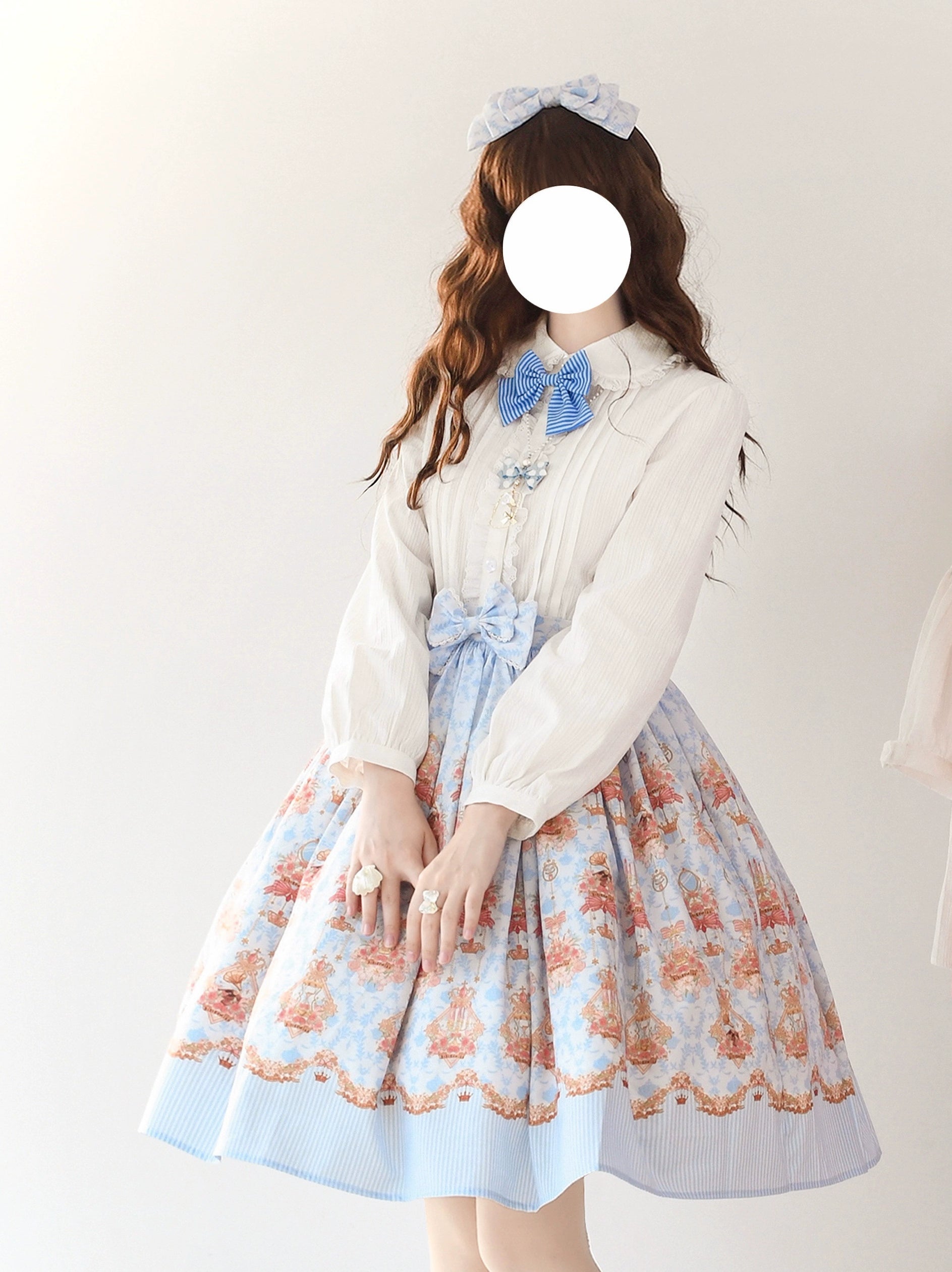 Strawberry Witch - Rose Garden Bunny - Daily Lolita Rose Bunny Printing OP JSK Dress Set S sky blue skirt