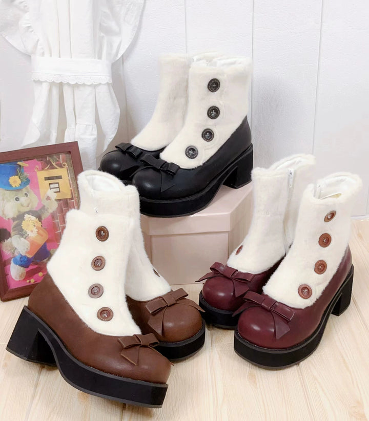 Dolly Doll~Winter Lolita Boots Fur Mary Jane Lolita Low Heel Shoes   