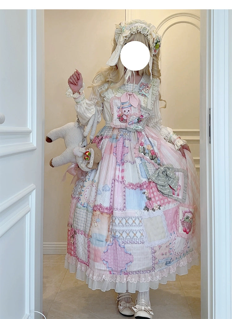 Mewroco~Country Patchwork~Sweet Lolita Dress Set Print OP SK Shirt and Camisole 41848:719002