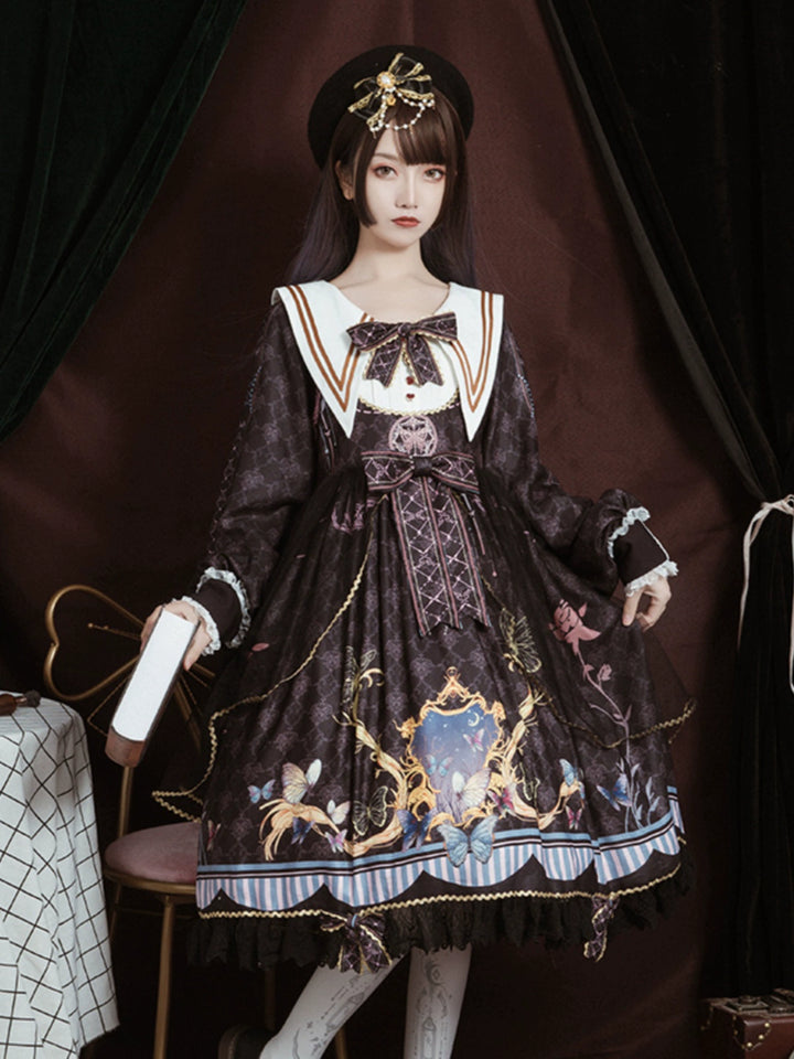 OCELOT~Classic Lolita OP Sailor Collar Elegant Lolita Dress Black S 