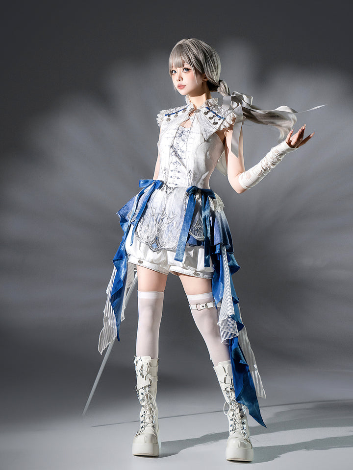 Designer's Gift~Blue Dragon Bone~Ouji Lolita Shorts Suit with Embroidery and Trailing