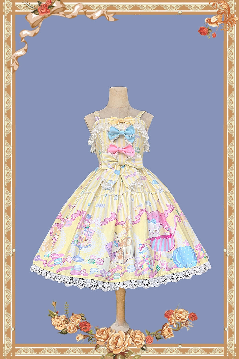 Infanta - Macaron Dolly House - Sweet Lolita JSK Dress, Animal Print Yellow JSK (in-stock) S