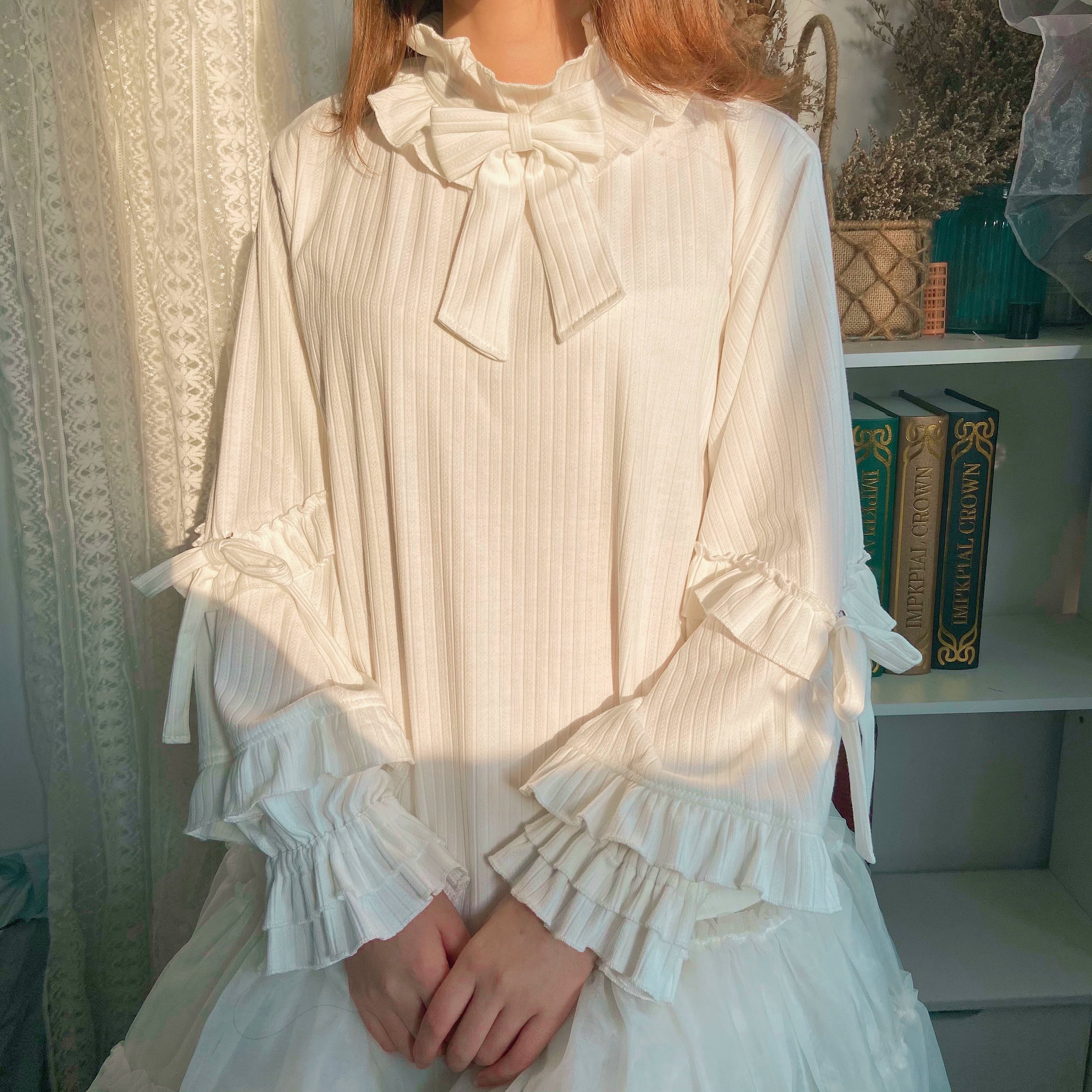MIST - First Snow - Sweet Lolita Sweater Winter Puff Sleeve Knitting Innerwear Off-white sweater only S