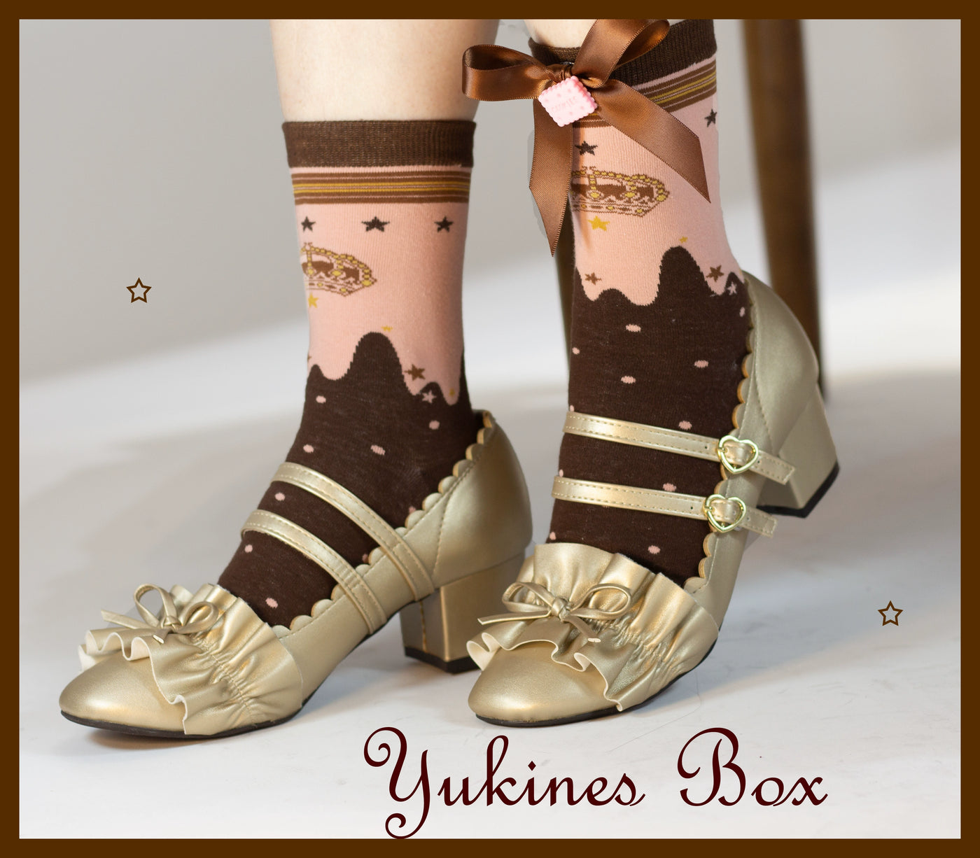 Yukines Box~Retro Lolita Chocolate Color Cotton Socks short socks pink-chocolate color 