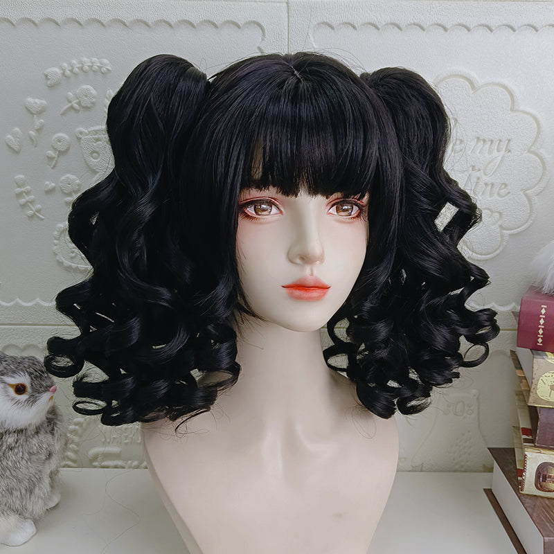 RainbowMe - Sweet Lolita Wig Long Curly Ponytail Multicolor black