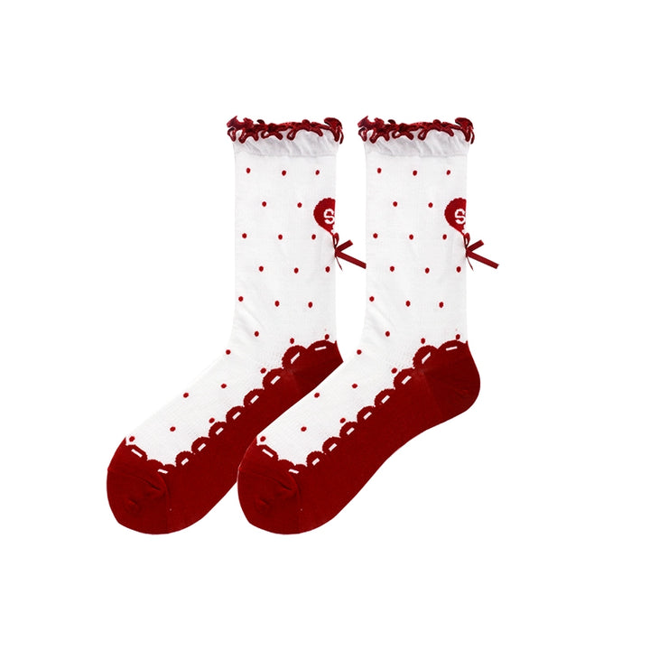 Roji Roji~Sweet Lolita Socks Cute Lolita Short Socks With Polka Dot Free size Red  - 1pair 