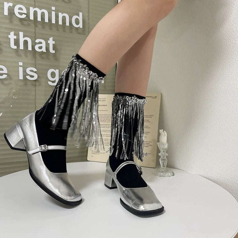 WAGUIR~Retro Lolita Socks Y2K Fringed Lace Mid-tube Socks   