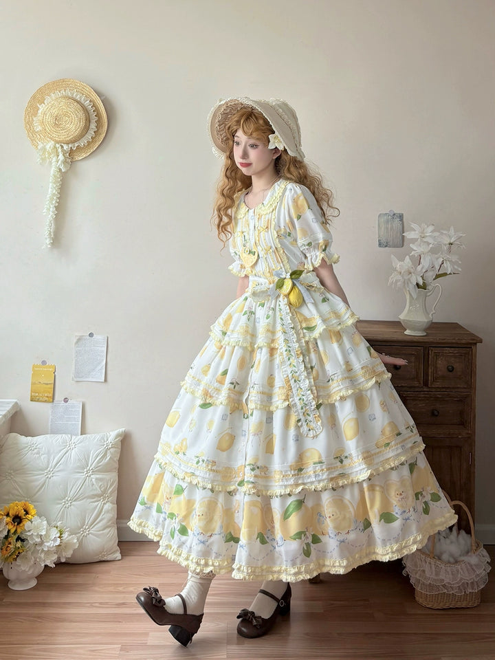Miss Point~Lemon Chick~Country Lolita Printed OP With Button Front 42984:760399