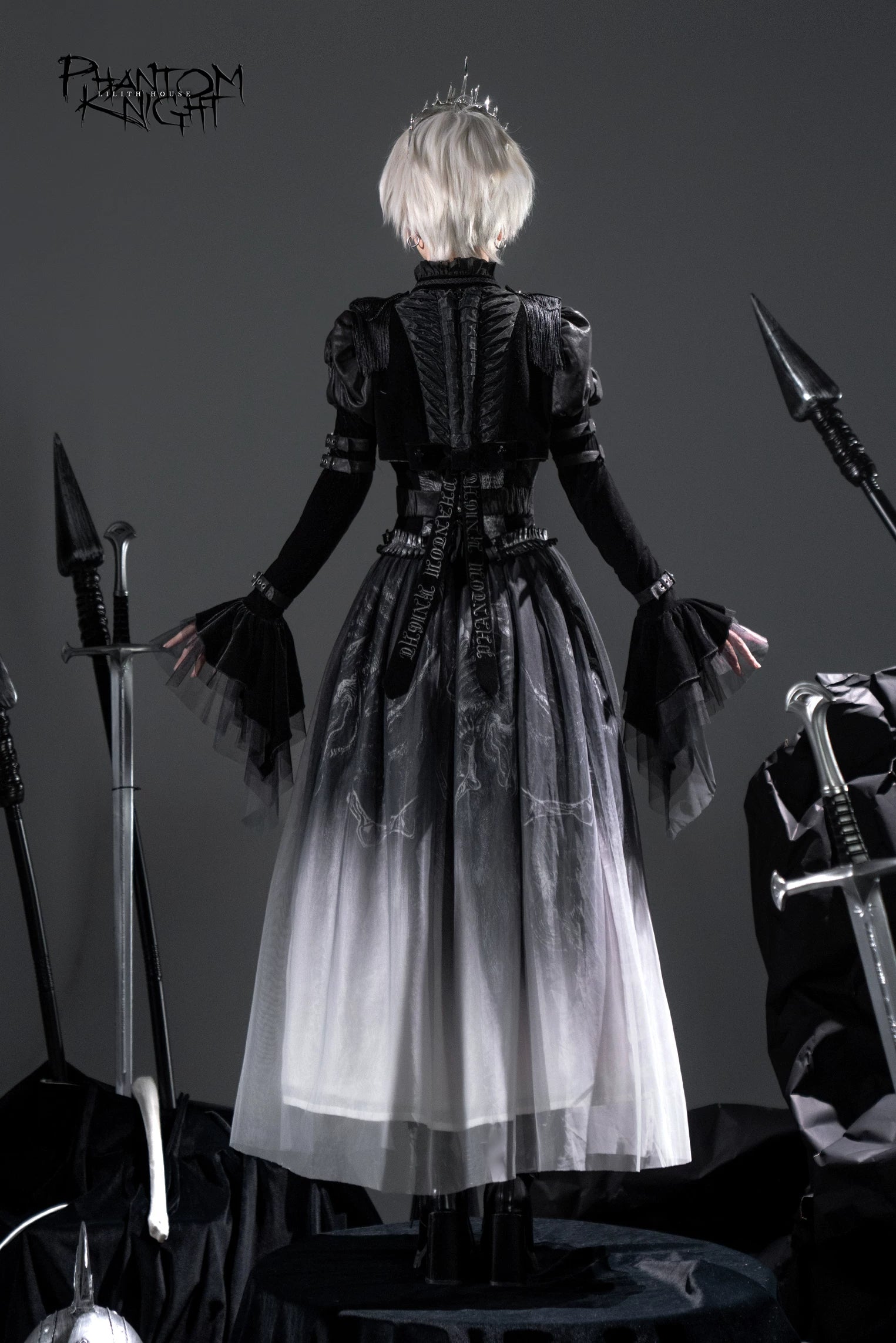 Ghost Knight - Gradient Gothic Lolita Printed Skirt, High-waist