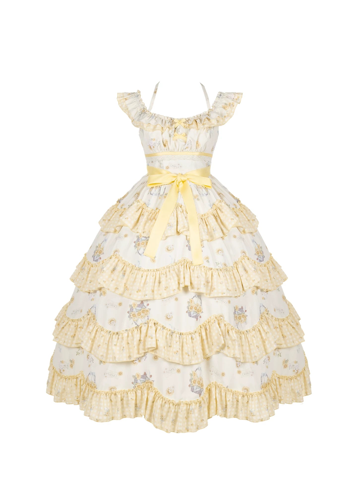Small Sunflower - Classic Lolita Sunflower Printed JSK Dress, Tiered Hem 45740:860898
