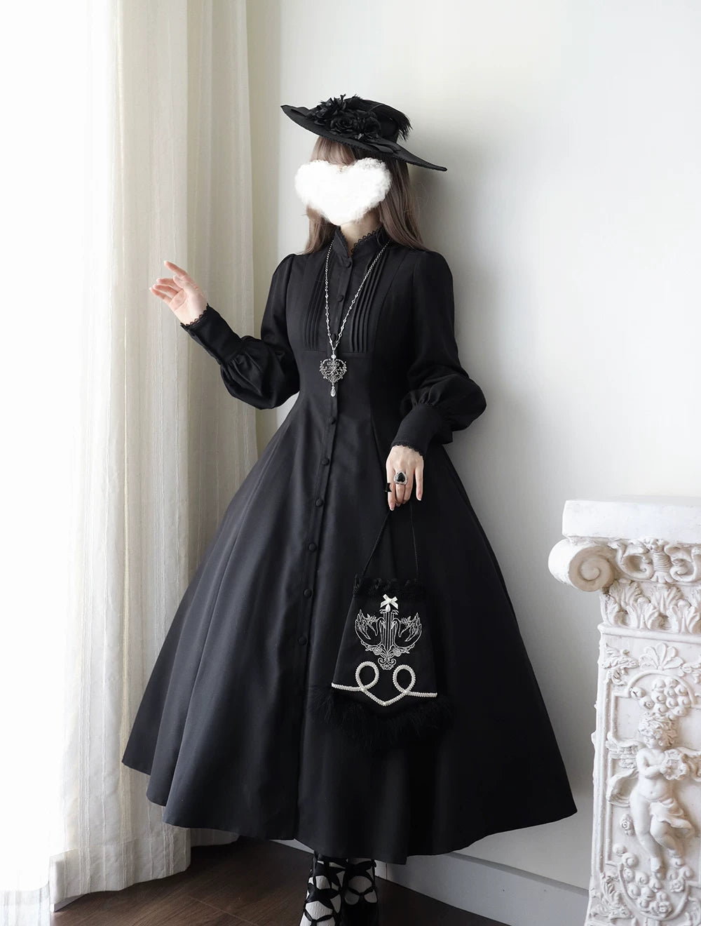 Astrea - Black Classic Lolita Long OP Dress, Side Pockets