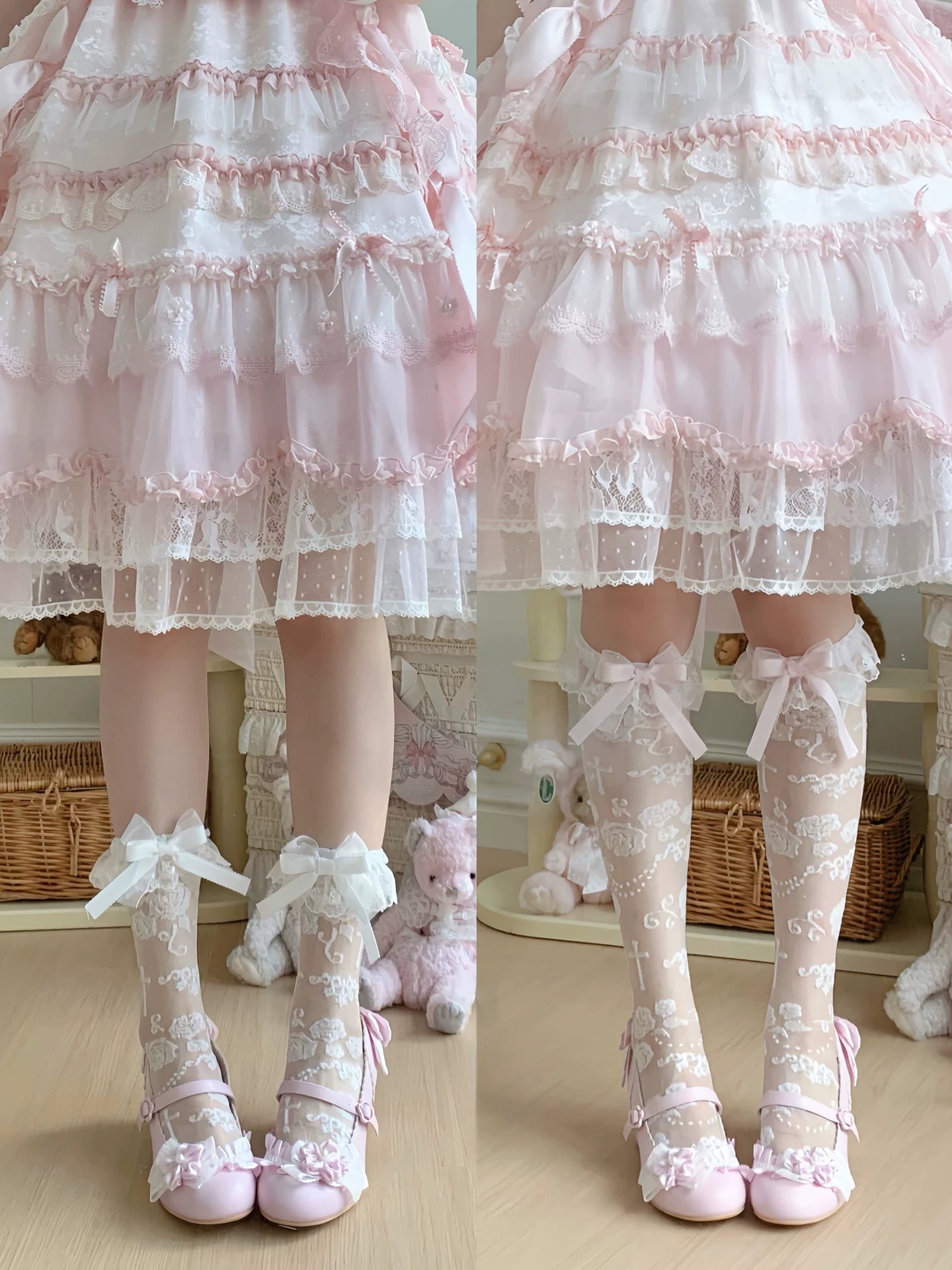 Summer Sweet Lolita Rose Jacquard Bow Socks 45682:858133