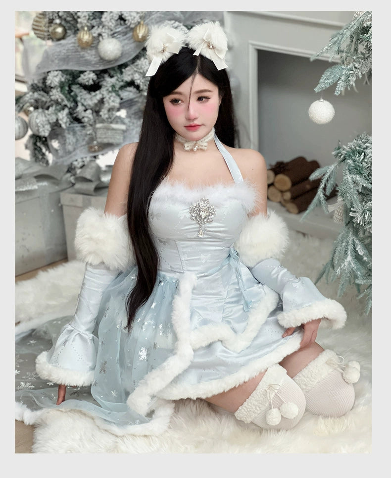 (BFM)Diamond Honey~Snow Country Elf~Elegant Lolita Dress Set with Plush Sparkling Diamonds   