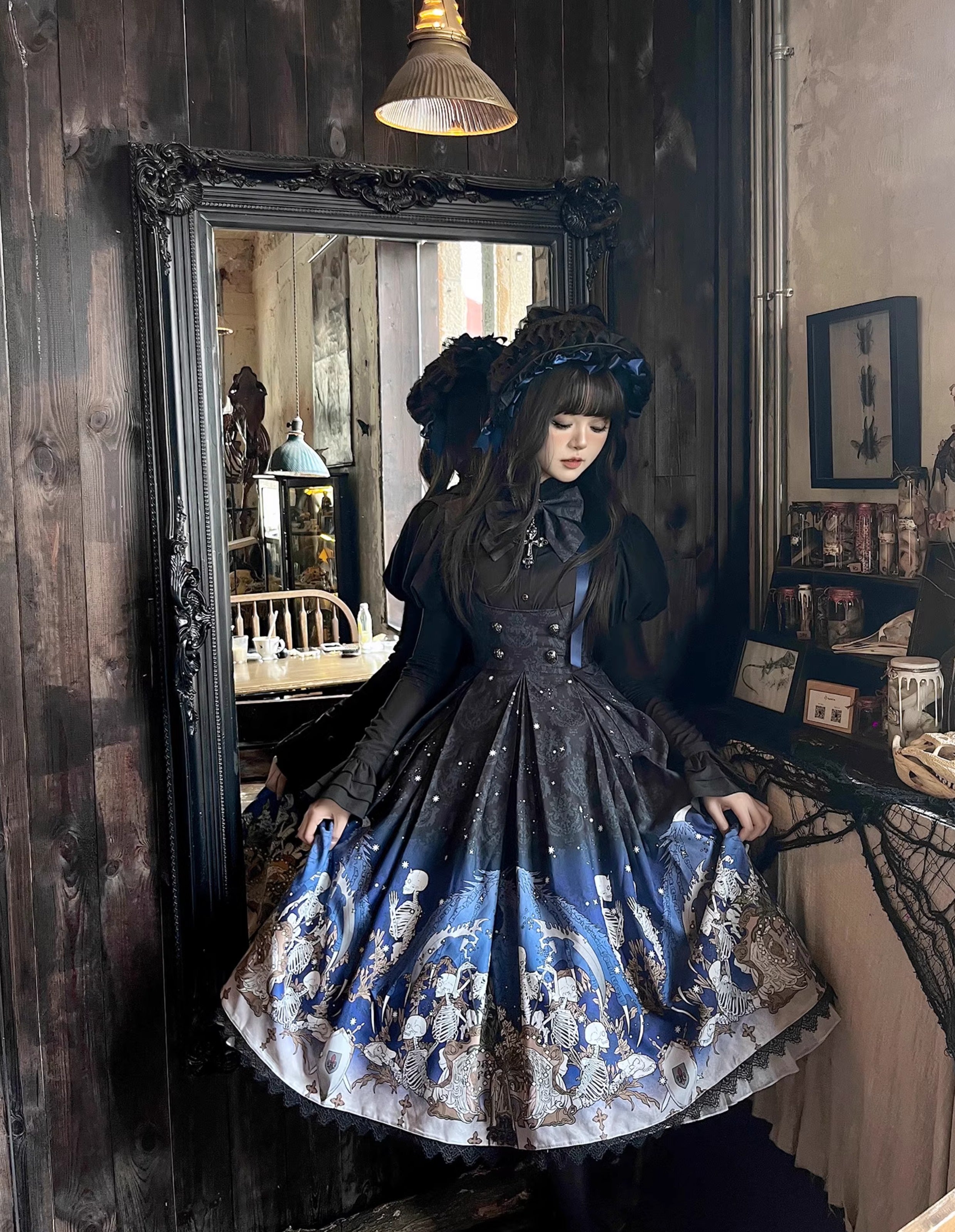 Dragon Skeleton Print Gothic Lolita Bust-supporting JSK and